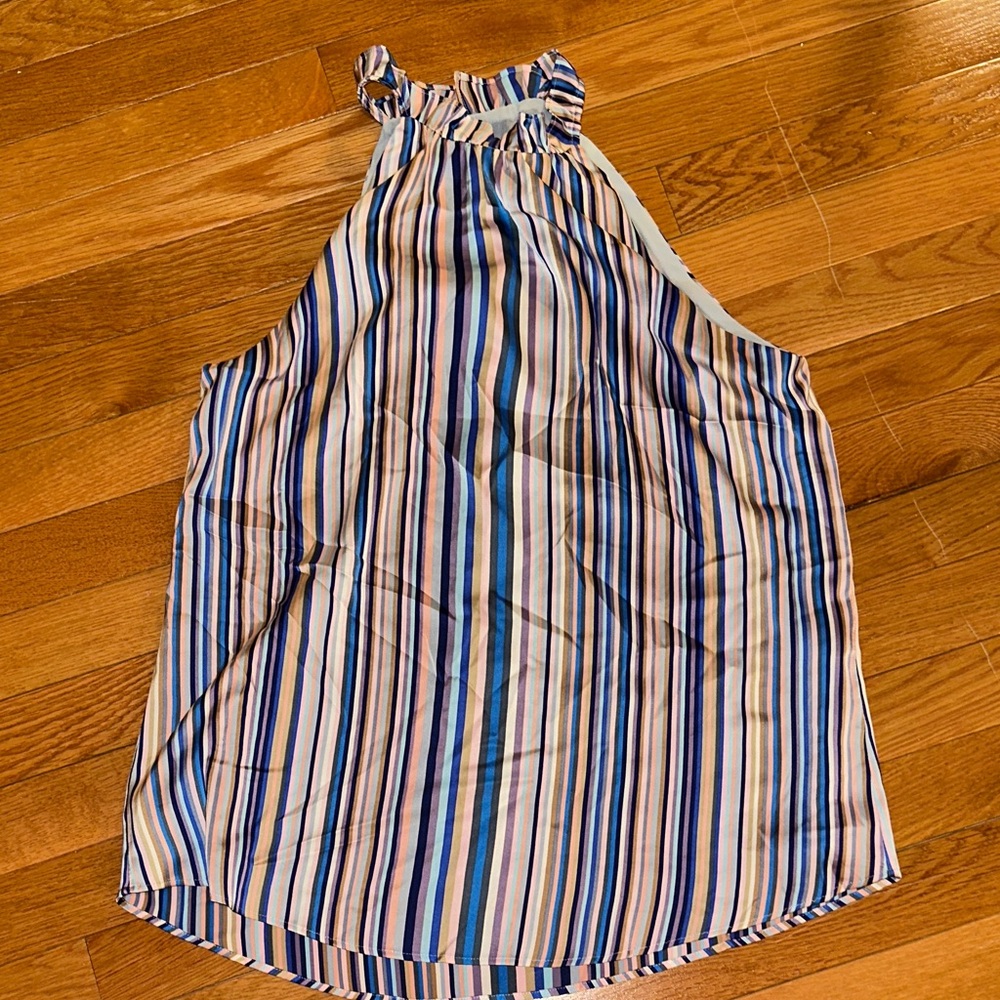 WHBM Striped Halter Neck Tank Top - Blue, Pink, Cream